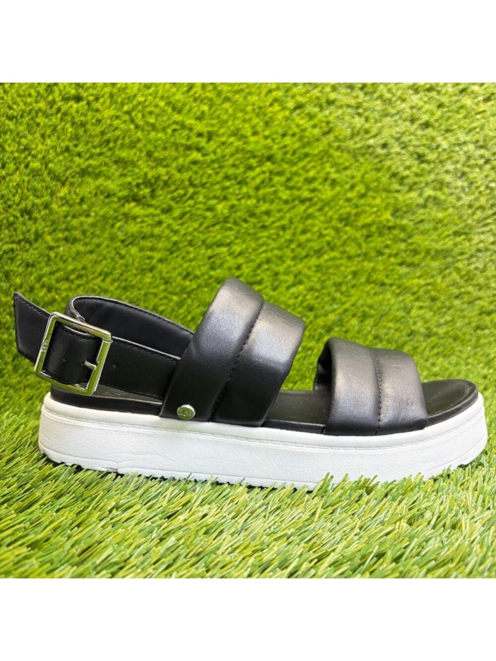 UGG Zayne Womens Size 7 Black White Leather Outdoor Slingback Platform Sandals